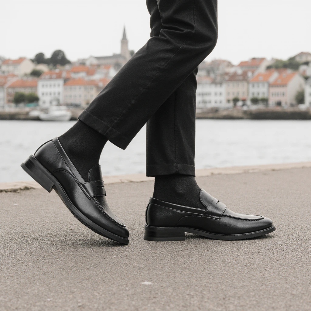 Men Shoes For Office Work - أحذية رجالية سوداء كلاسيكية بدون رباط،