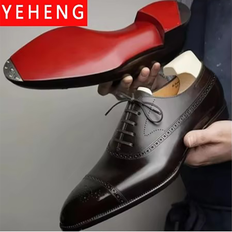 Men Shoes Red Bottom - حذاء بروغ رجالي منحوت من الدانتيل