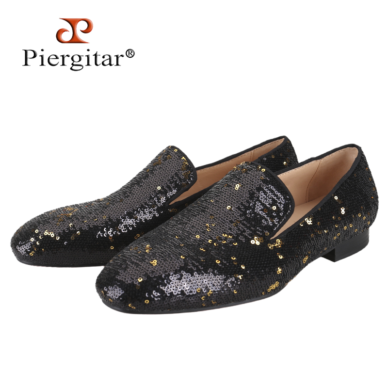 Men Shoes Red Bottom - بيرجتار فاخر أسود وذهبي الترتر النسيج