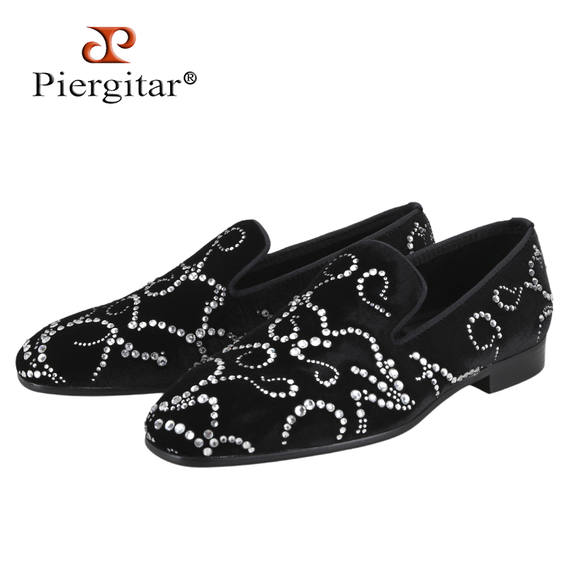 Men Shoes Red Bottom - بيرغتار-حذاء بدون كعب ستراس مخملي أسود